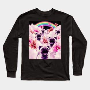 Pugs In The Clouds With Doughnut, Pizza, Rainbow Long Sleeve T-Shirt